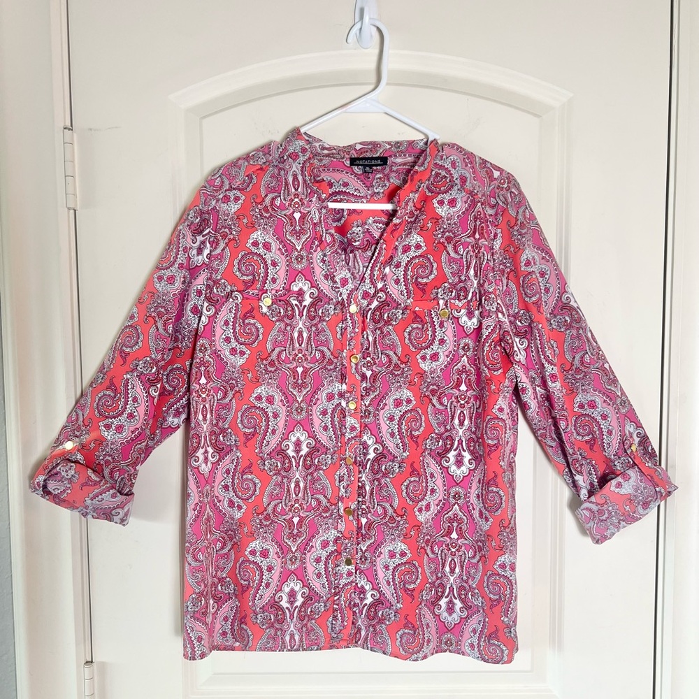Pink Paisley Print Blouse with Gold buttons by Notations XL